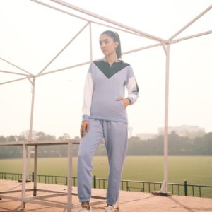 Women’s Colorblock Tracksuit Set – Zip Neck Pullover & Joggers