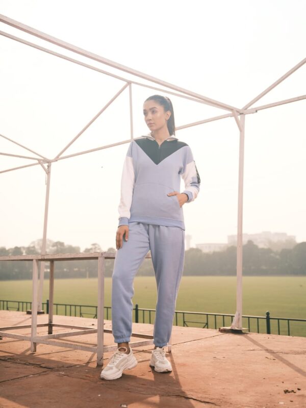 Women’s Colorblock Tracksuit Set – Zip Neck Pullover & Joggers