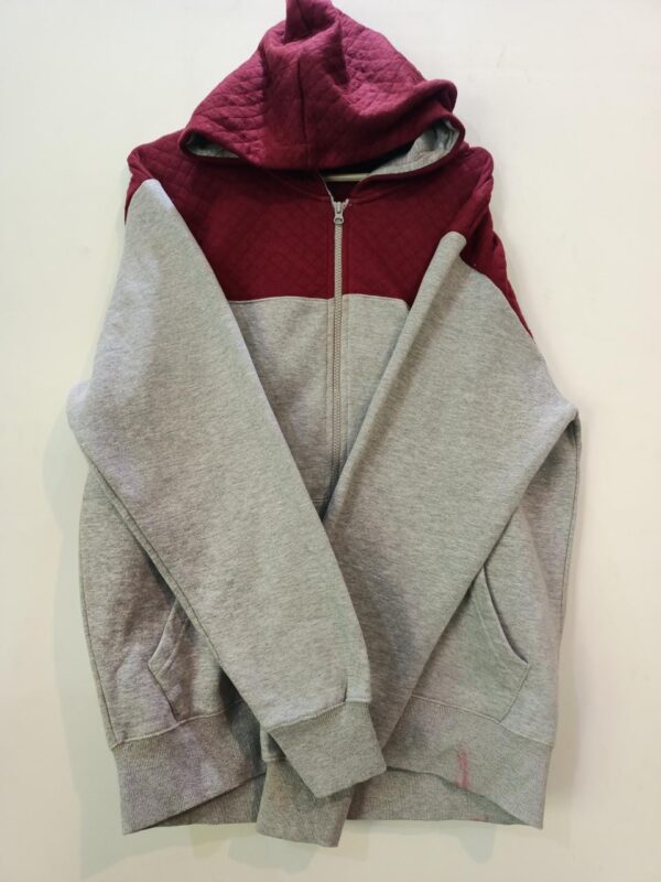 Grey & Red Panel Fleece Hoodies For Men - Image 2
