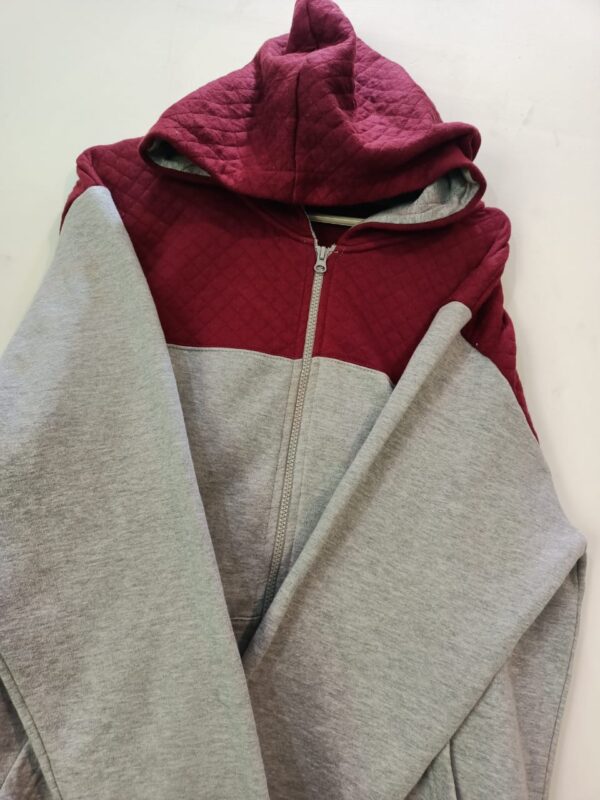Grey & Red Panel Fleece Hoodies For Men