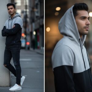 Black Fleece Hoodies For Men with Panel Design