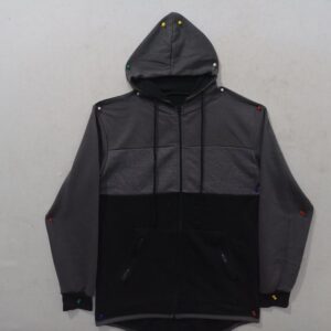 Dark Grey and Black Fleece Hoodies For Men with Panel Design