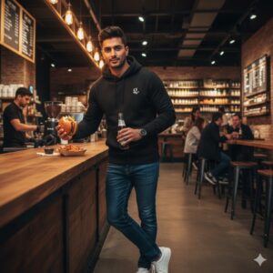 Black Fleece Pullover Hoodies For Men with Printed Logo