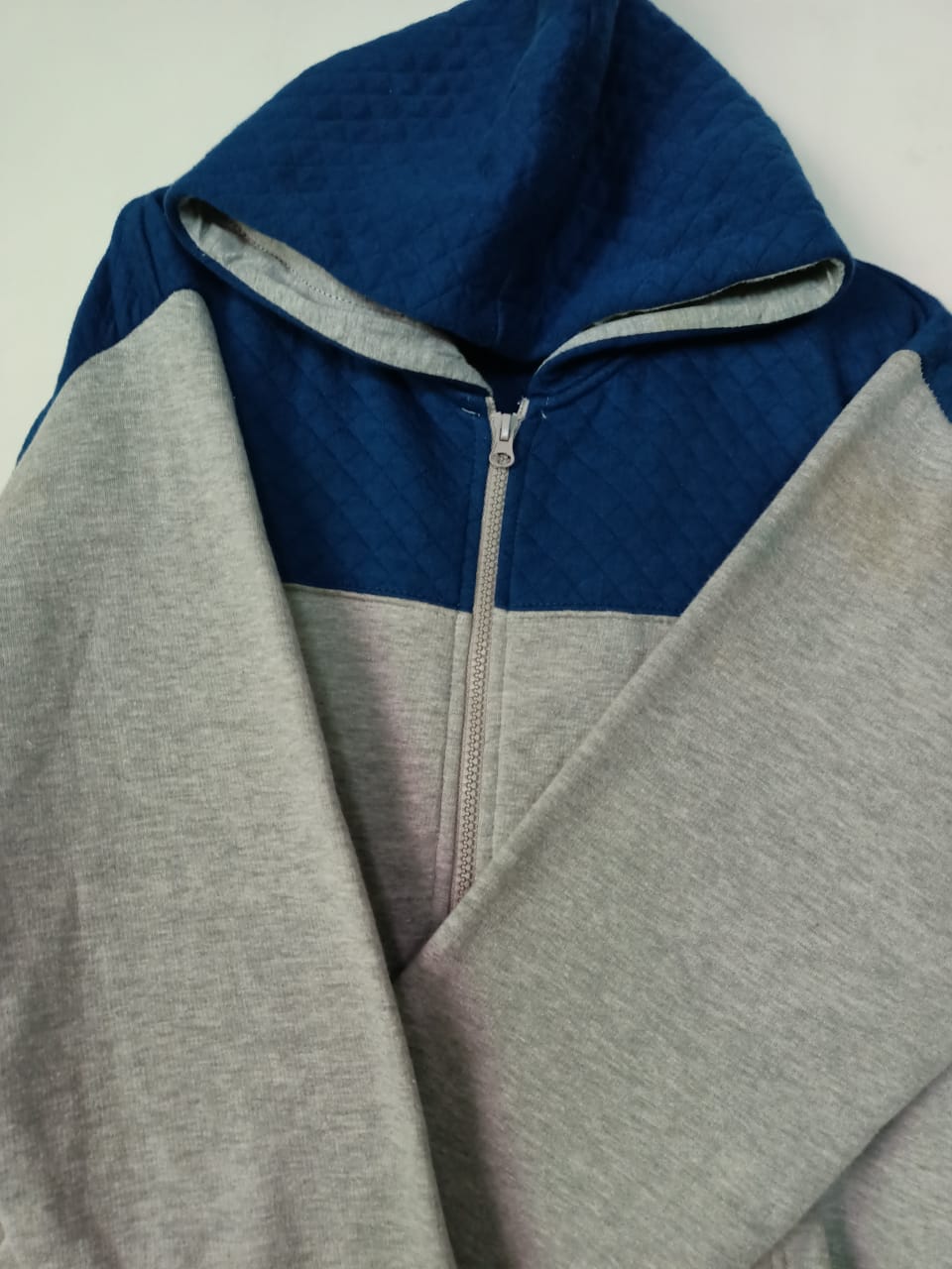 Blue & Gray Panel Zipper Hoodies For Men - Image 2