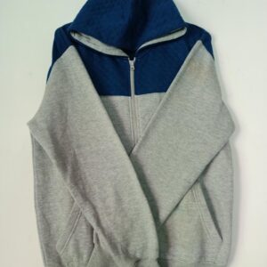 Blue & Gray Panel Zipper Hoodies For Men