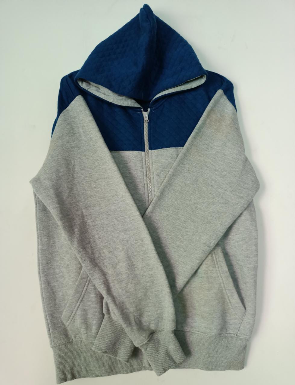 Blue & Gray Panel Zipper Hoodies For Men