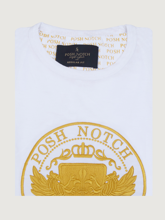 Premium White Graphic T-Shirt – Posh Notch Golden Emblem | Factory Outlet Deal - Image 4