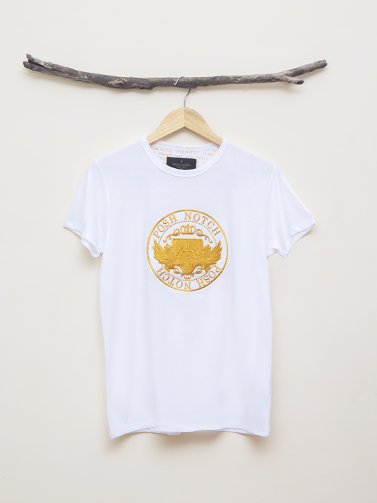 Premium White Graphic T-Shirt – Posh Notch Golden Emblem | Factory Outlet Deal - Image 5