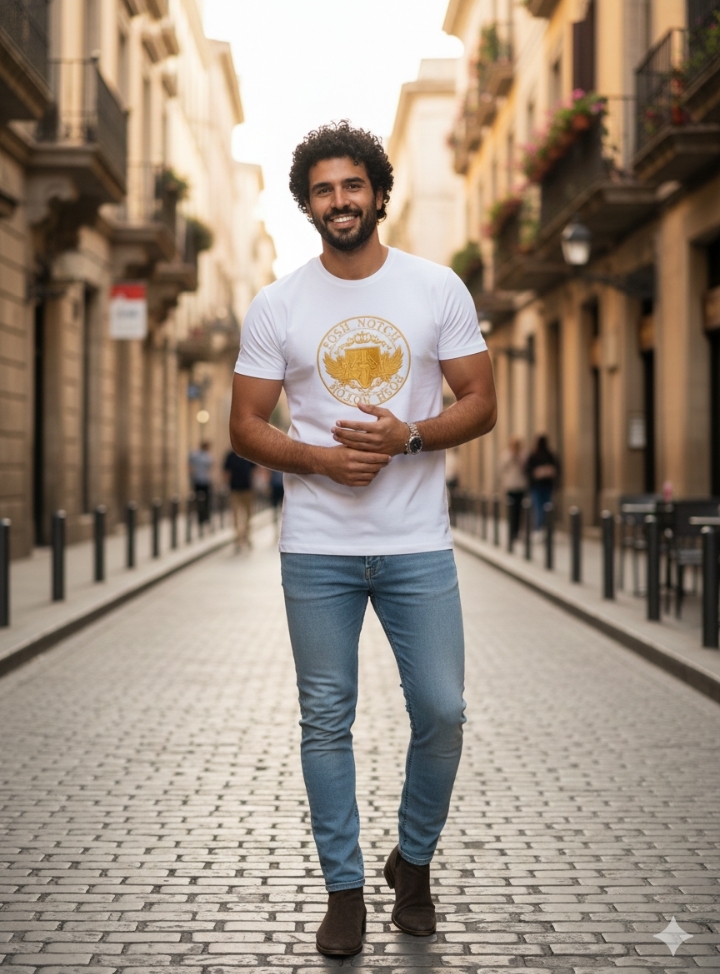 Premium White Graphic T-Shirt – Posh Notch Golden Emblem | Factory Outlet Deal - Image 3