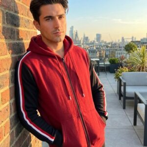 Maroon Fleece Zipper Hoodies with Black Sleeves For Men
