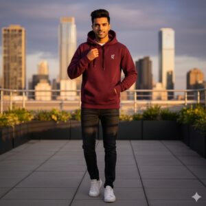Maroon Pullover Printed Logo Hoodies For Men